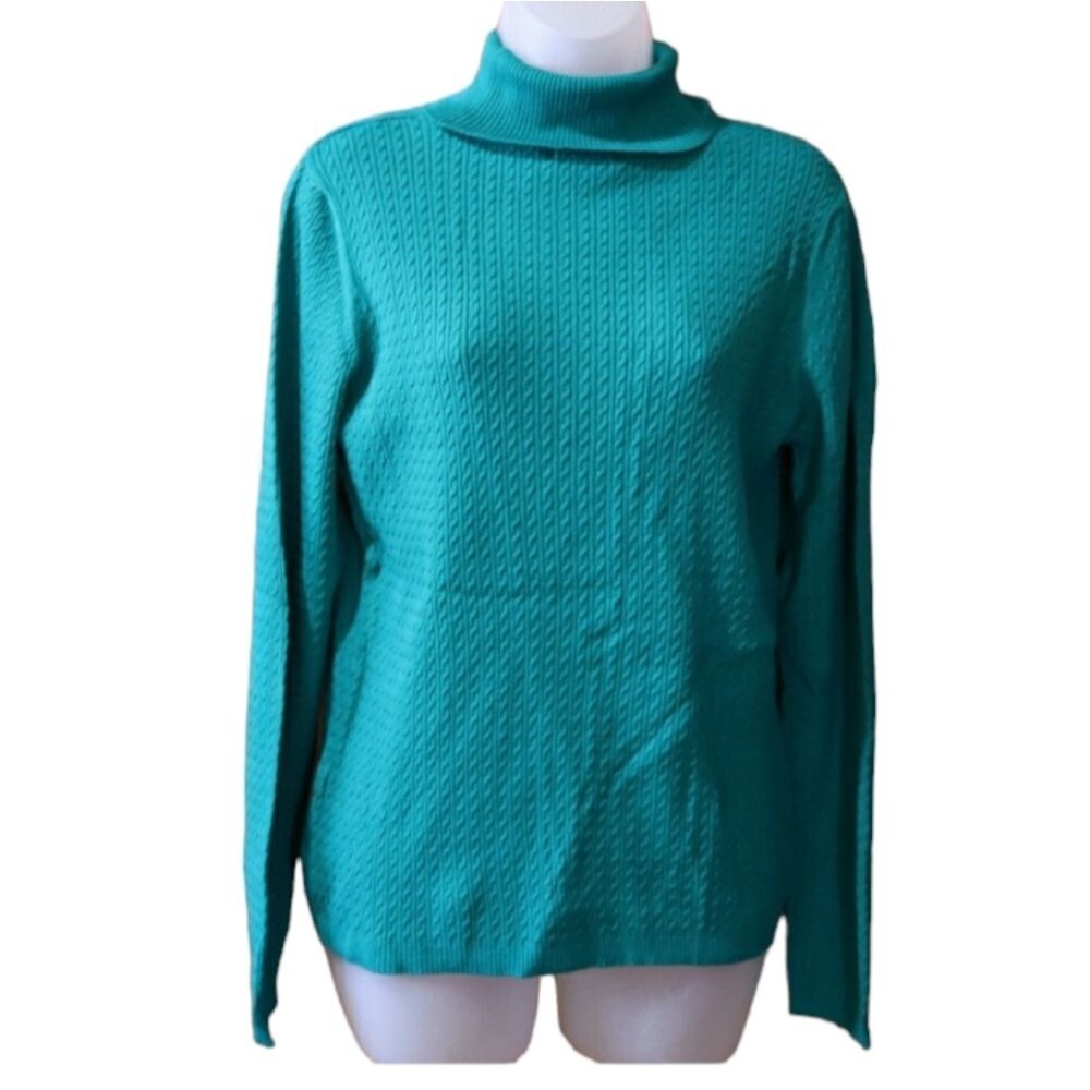 Charter Club Teal Cable Knit Turtle Neck Sweater LG